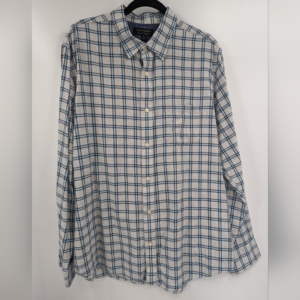 Men's BANANA REPUBLIC FACTORY Plaid Soft Wash Tailored Slim Fit Button Shirt